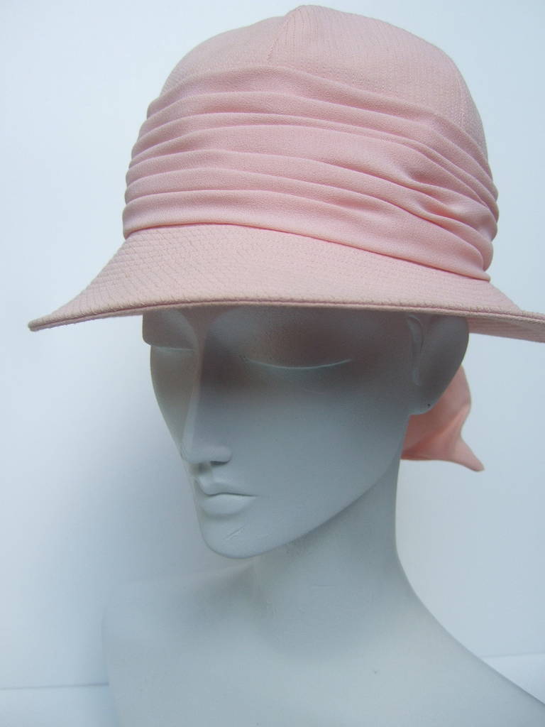 Yves Saint Laurent Pale Pink Bow Trim Hat c 1970 1