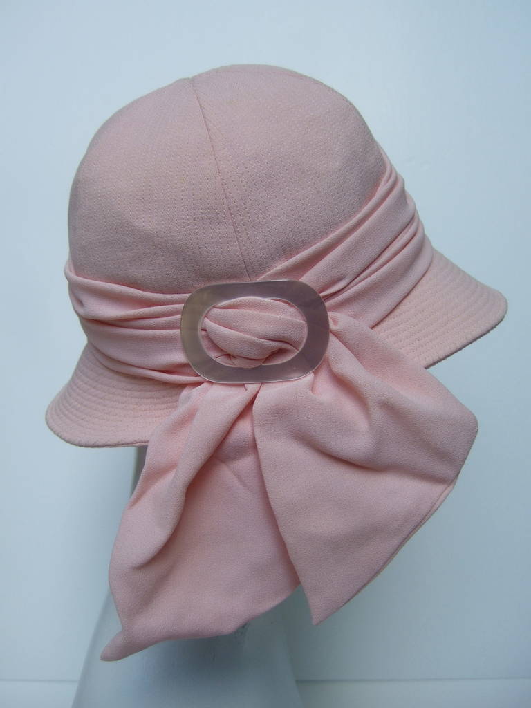 Yves Saint Laurent Pale Pink Bow Trim Hat c 1970 2