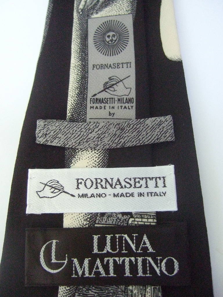 FORNASETTI Unique Silk Print Necktie Made in Italy In Excellent Condition In University City, MO