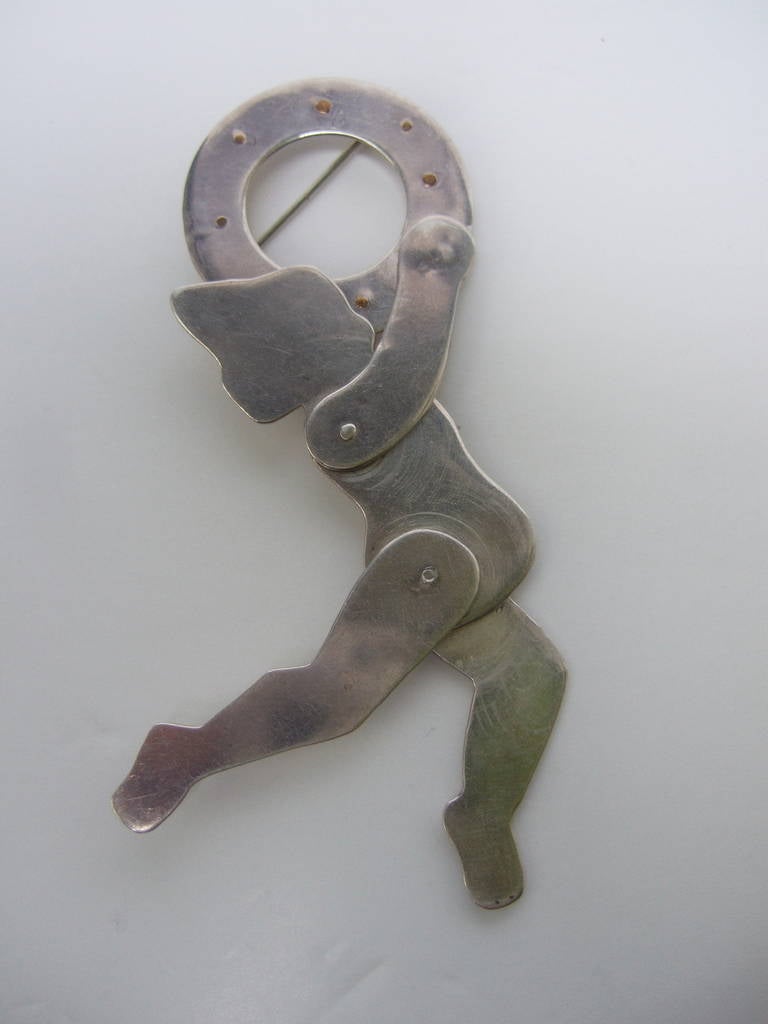 Sterling Articulated Figural Artisan Brooch by Ann Biederman c 1990 For Sale 1