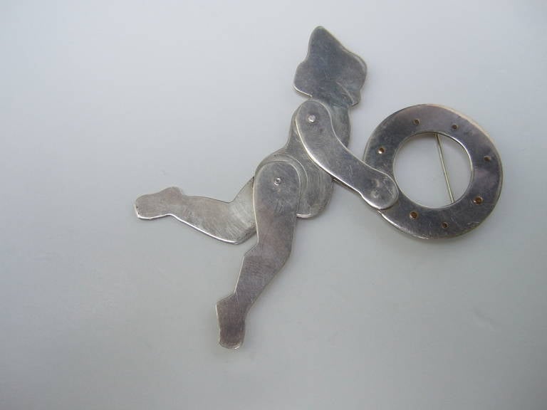 Sterling Articulated Figural Artisan Brooch by Ann Biederman c 1990 For Sale 3