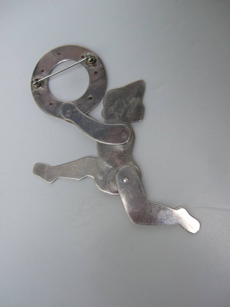 Sterling Articulated Figural Artisan Brooch by Ann Biederman c 1990 For Sale 2