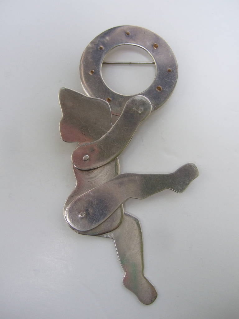 Sterling Articulated Figural Artisan Brooch by Ann Biederman c 1990 In Excellent Condition For Sale In University City, MO
