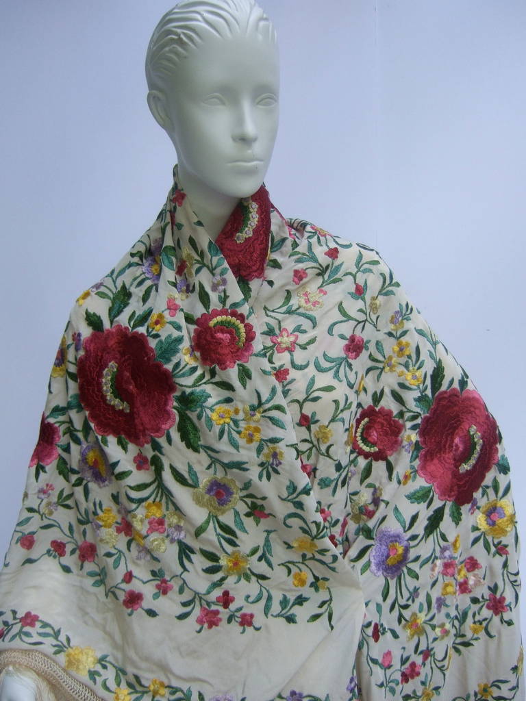1920s Exotic Silk Floral Embroidered Piano Shawl at 1stDibs | silk ...