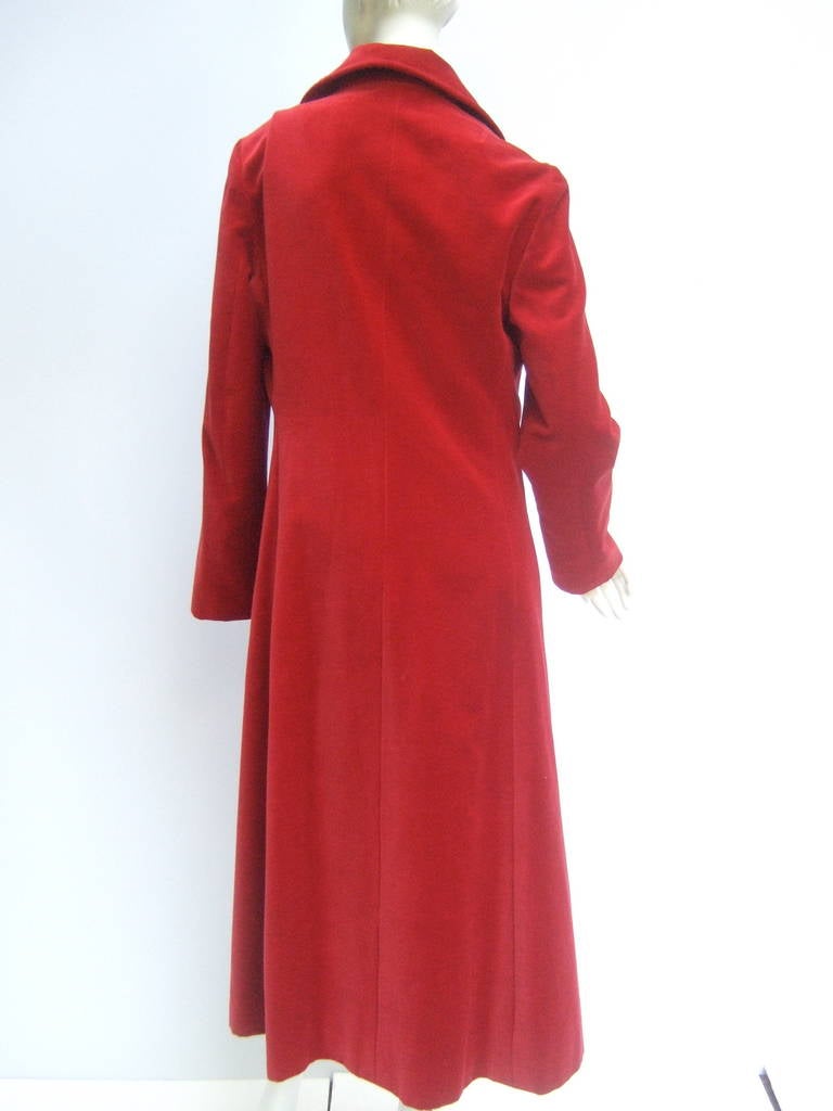 Roberta di Camerino Scarlet Red Velvet Coat Made in Italy c 1970 2