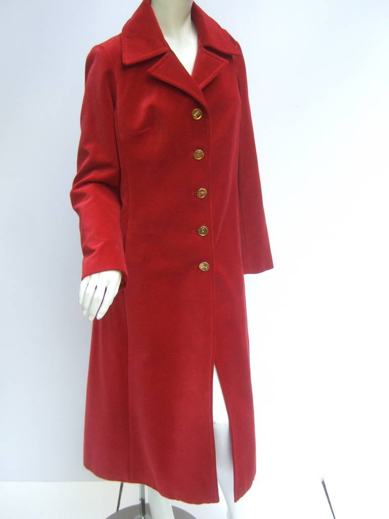 Roberta di Camerino Scarlet Red Velvet Coat Made in Italy c 1970 at 1stDibs