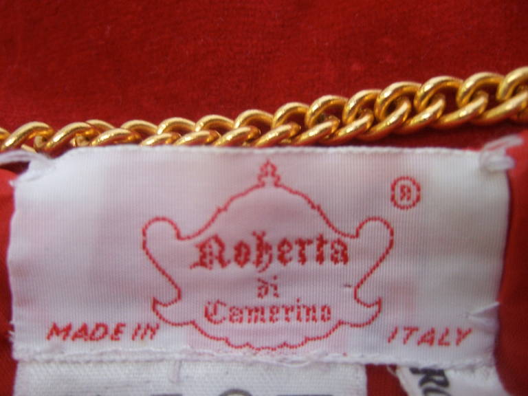 Roberta di Camerino Scarlet Red Velvet Coat Made in Italy c 1970 3