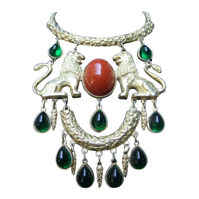 Extraordinary Massive Lion Cabochon Necklace Attributed to Donald Stannard For Sale