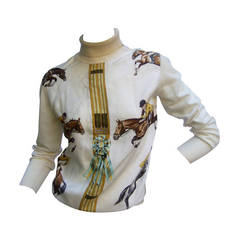 Vintage Hermes Paris Equestrian Silk & Wool Turtleneck Sweater Size 42