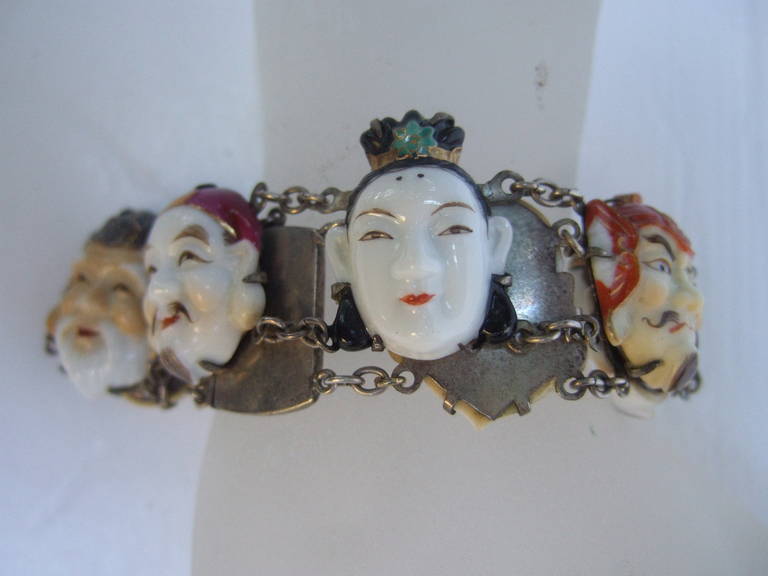 Women's Seven Lucky Gods of Japan Silver Bracelet ca 1950s