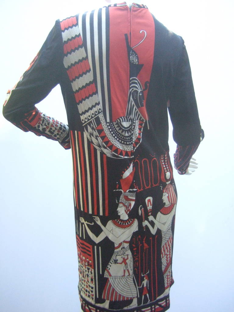 Paganne Egyptian Graphic Print Knit Dress c 1970 at 1stDibs