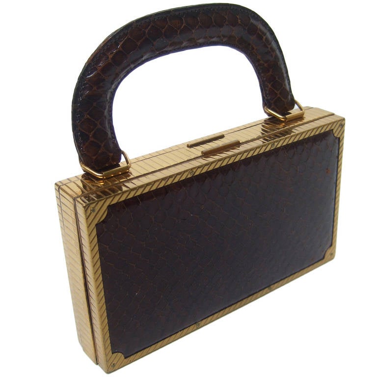 Sleek Snakeskin Evening Bag Cigarette Case Compact c 1950