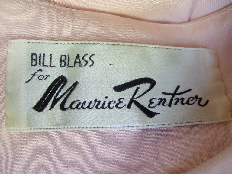 Gray Bill Blass Blush Pink Silk Sleeveless Sheath Dress c 1970