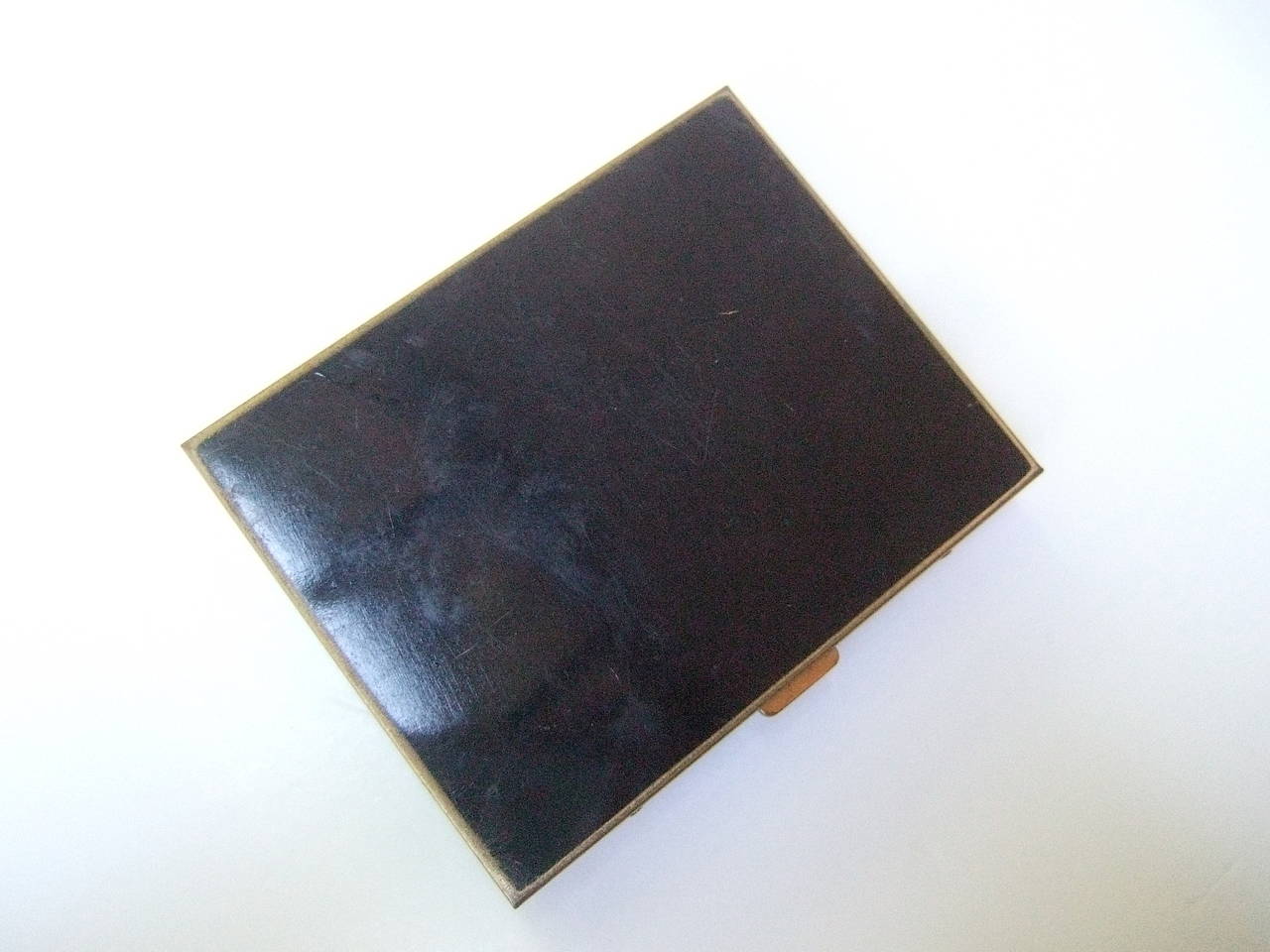 Ornate Gilt Pan Black Enamel Cigarette Case c 1950 2