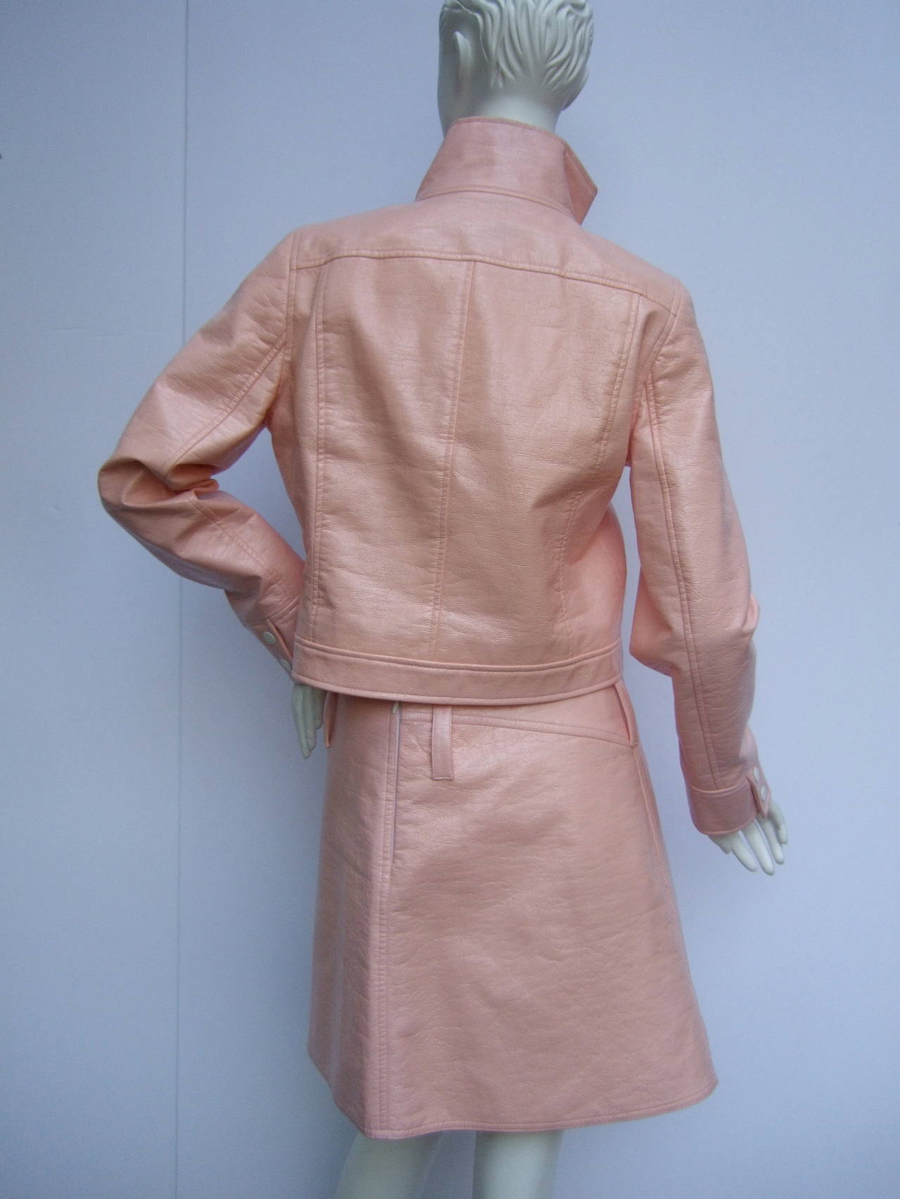 Women's Courreges Paris Iconic Mod Pink Vinyl Jacket & Skirt Suit Size 40