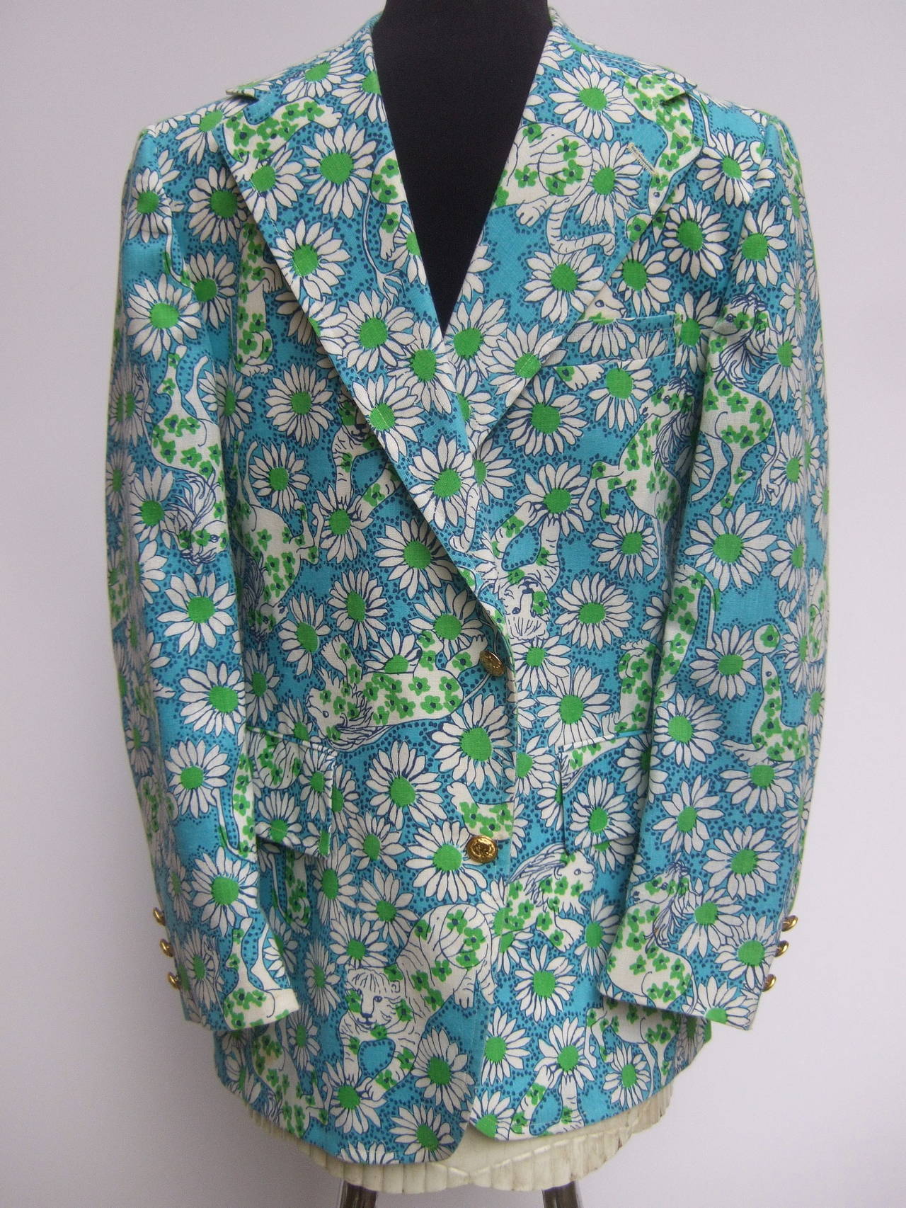 Lilly Pulitzer Men's Whimsical Jungle Print Jacket c 1970s Size 41 4