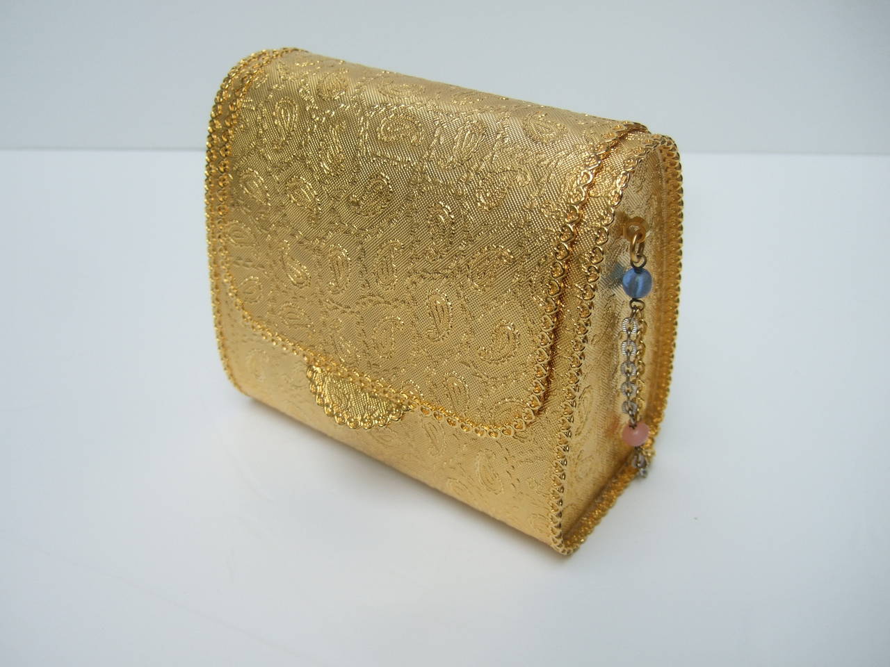 Women's Saks Fifth Avenue Gilt Metal Evening Bag Made in Italy c 1970