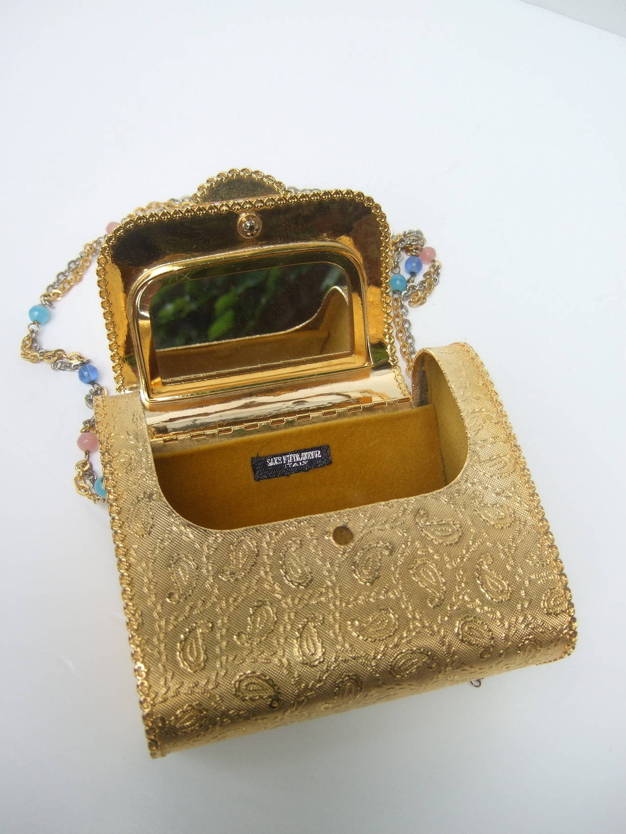 Saks Fifth Avenue Gilt Metal Evening Bag Made in Italy c 1970 3
