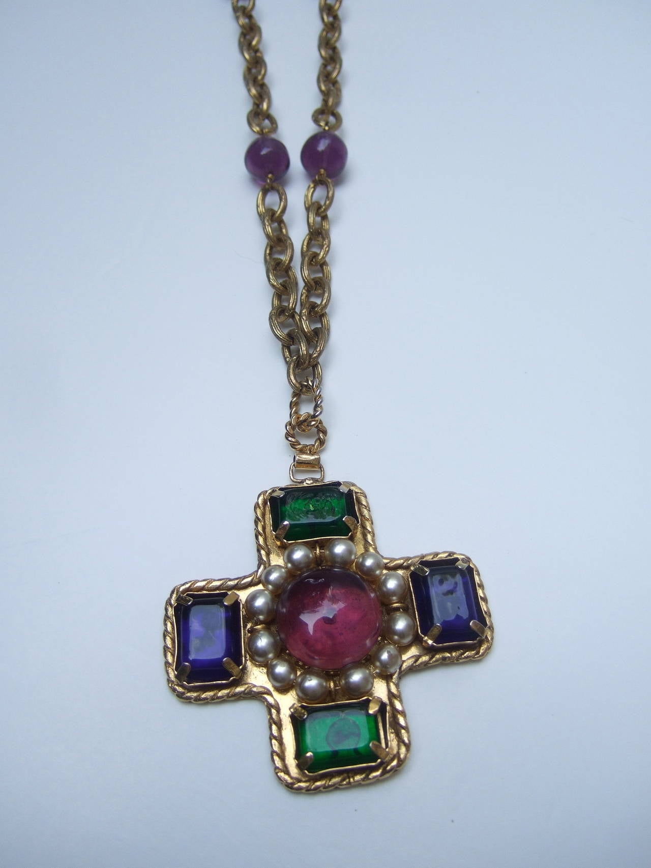 Women's Chanel Exquisite Poured Glass Cross Pendant Necklace