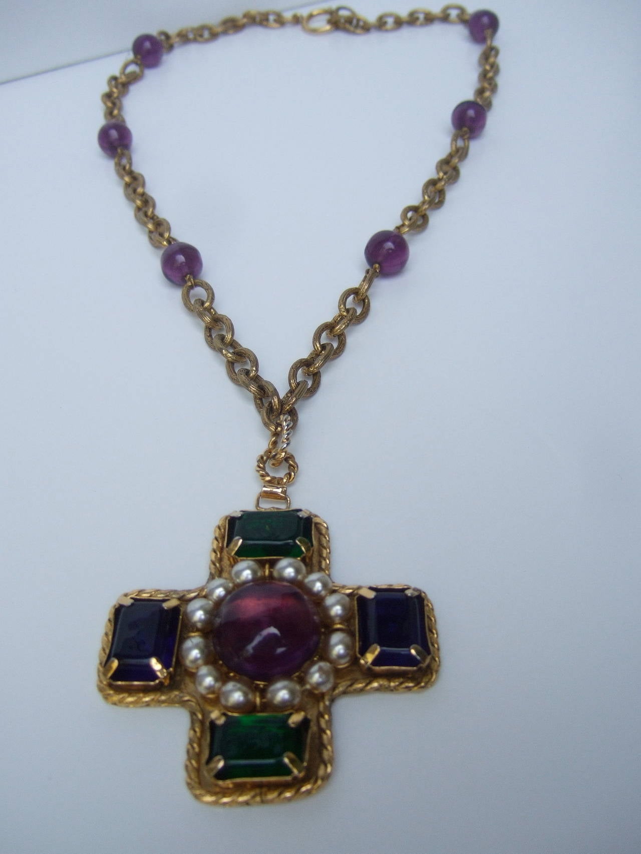 Chanel Exquisite Poured Glass Cross Pendant Necklace 5