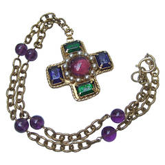 Vintage Chanel Exquisite Poured Glass Cross Pendant Necklace