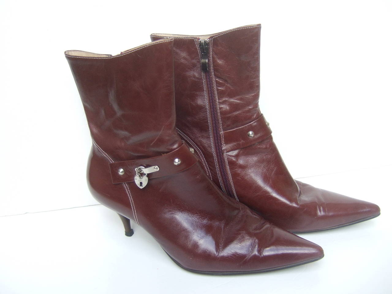 Dior Brown Leather Ankle Boots with Lock and Key Charms Size 40 at 1stDibs