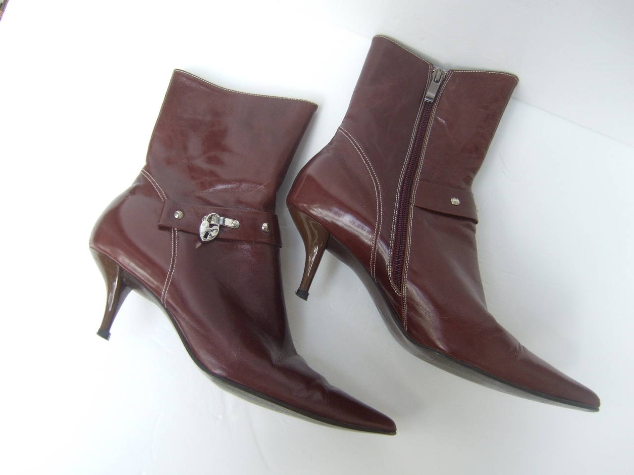 Dior Brown Leather Ankle Boots with Lock & Key Charms Size 40 2