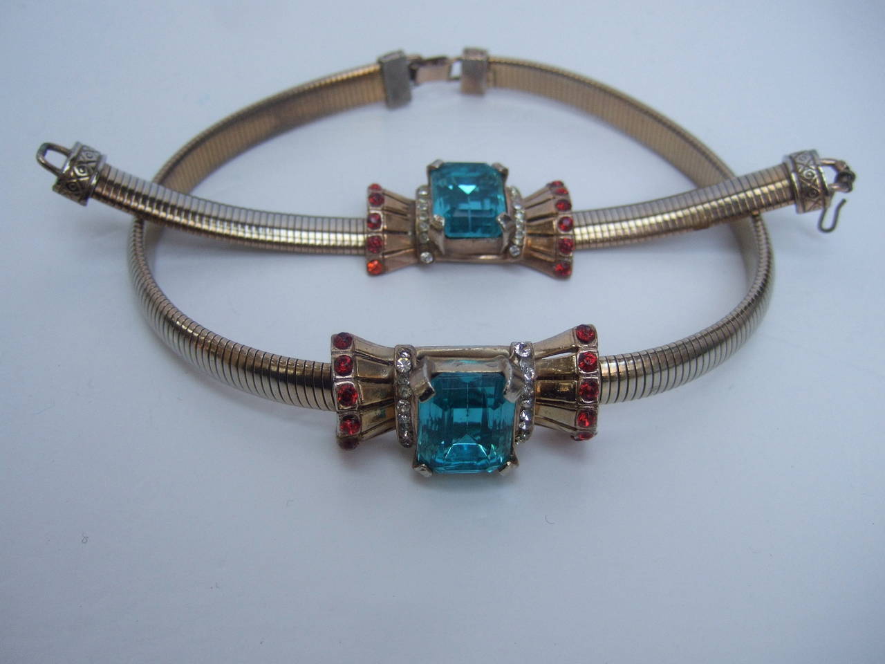 Art Deco 1940s Aquamarine Crystal Necklace & Bracelet 2