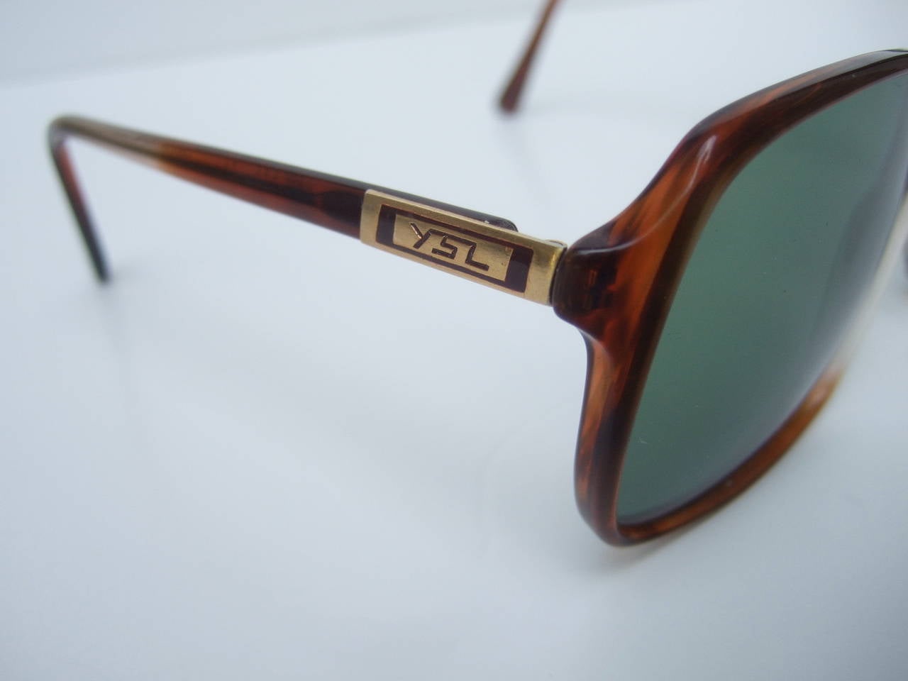 Yves Saint Laurent Green Tinted Tortoise Shell Suglasses in YSL Case c1980s 3