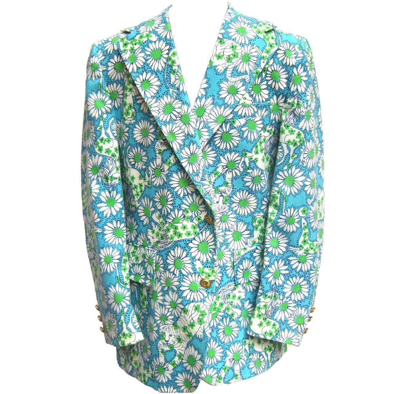 Lilly Pulitzer Men's Whimsical Jungle Print Jacket c 1970s Size 41