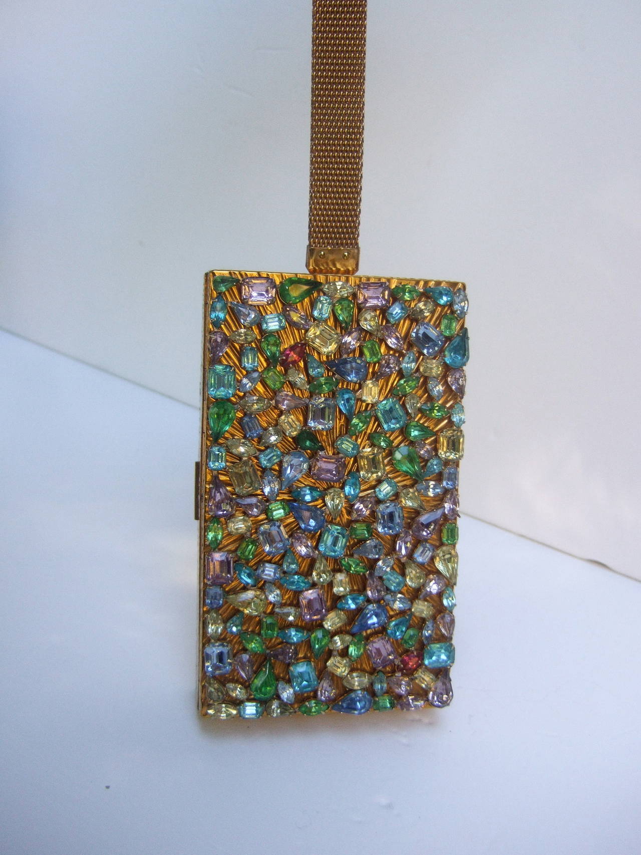 Evans Crystal Encrusted Evening Bag Cigarette Case Compact c 1960 3