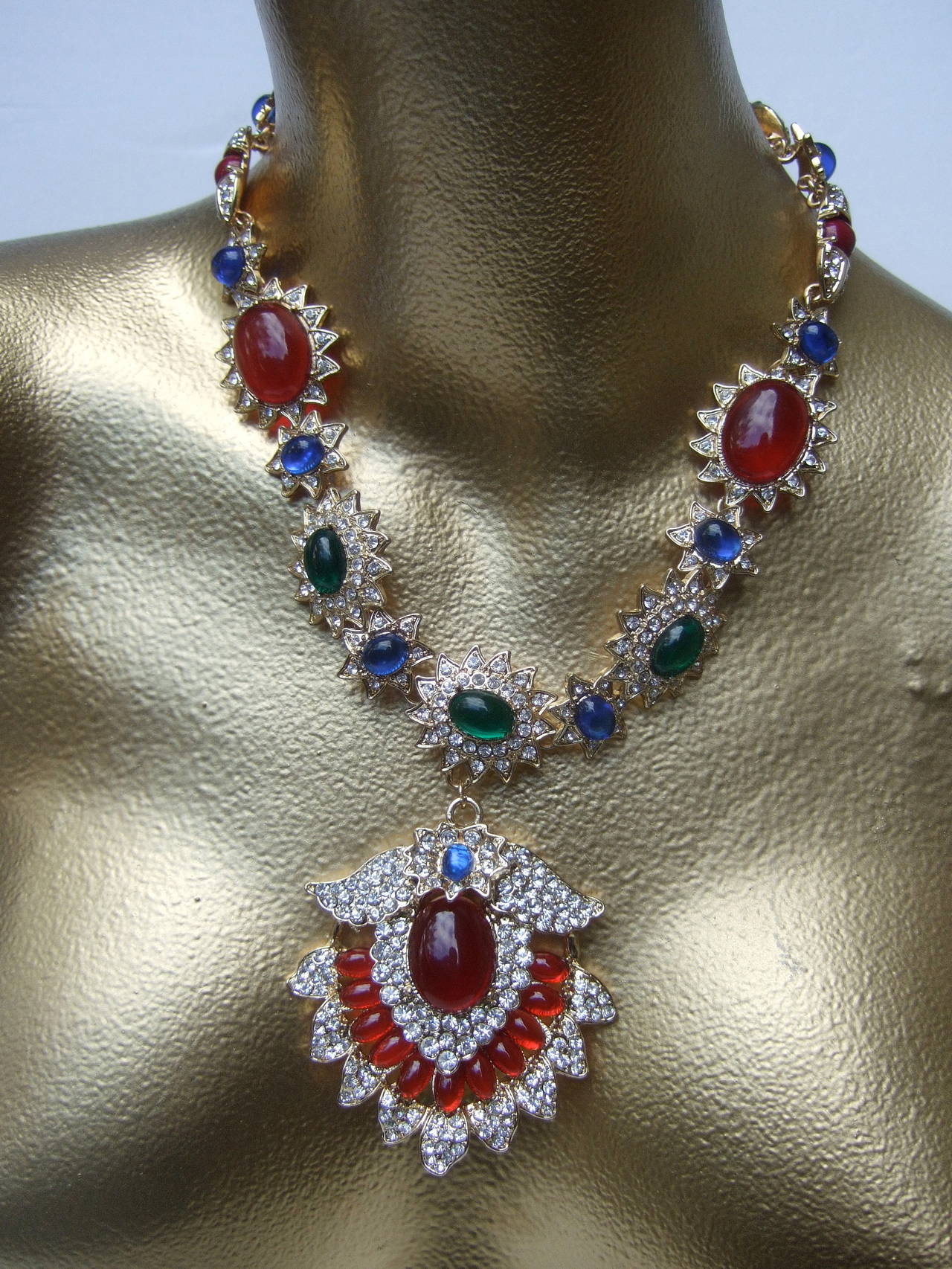 Stunning Jeweled Cabochon & Crystal Necklace 2