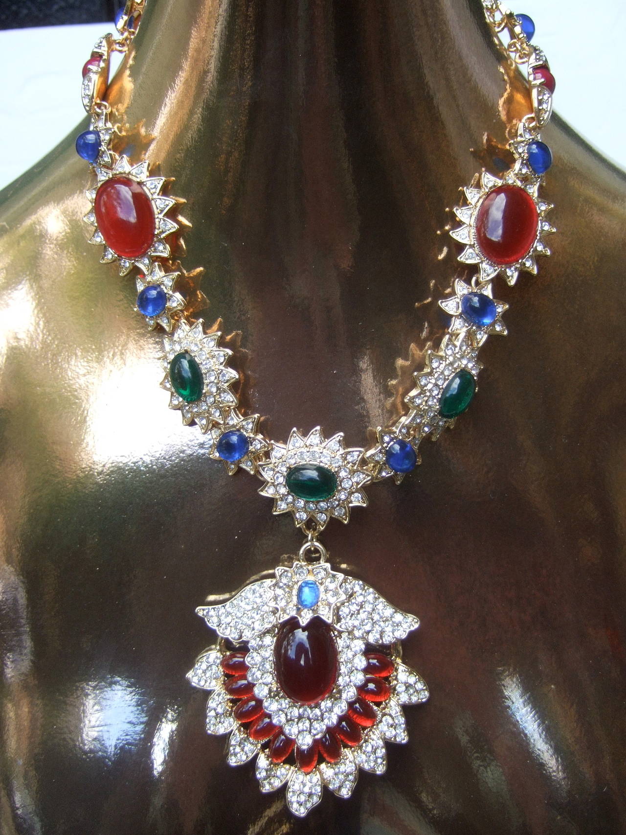 Stunning Jeweled Cabochon & Crystal Necklace 4