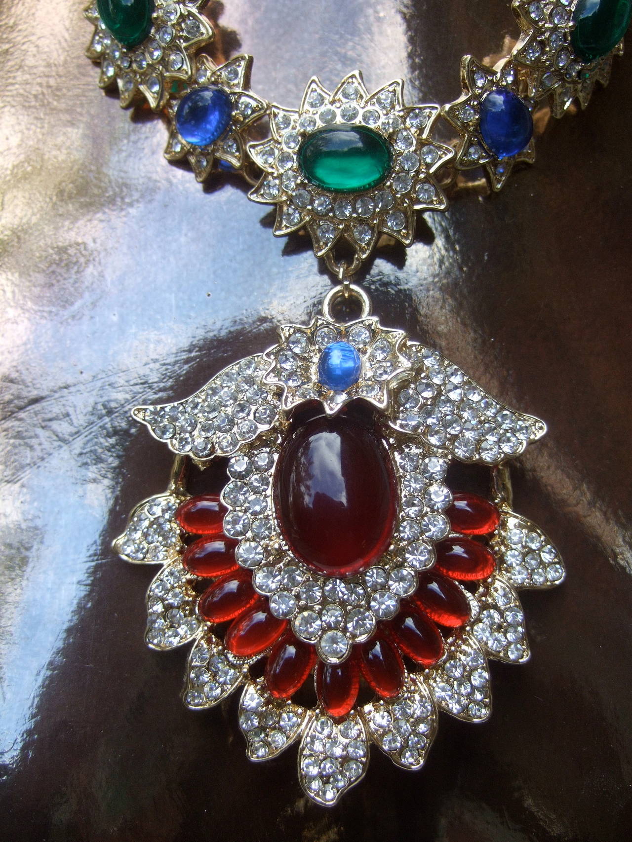 Stunning Jeweled Cabochon & Crystal Necklace In Excellent Condition In University City, MO