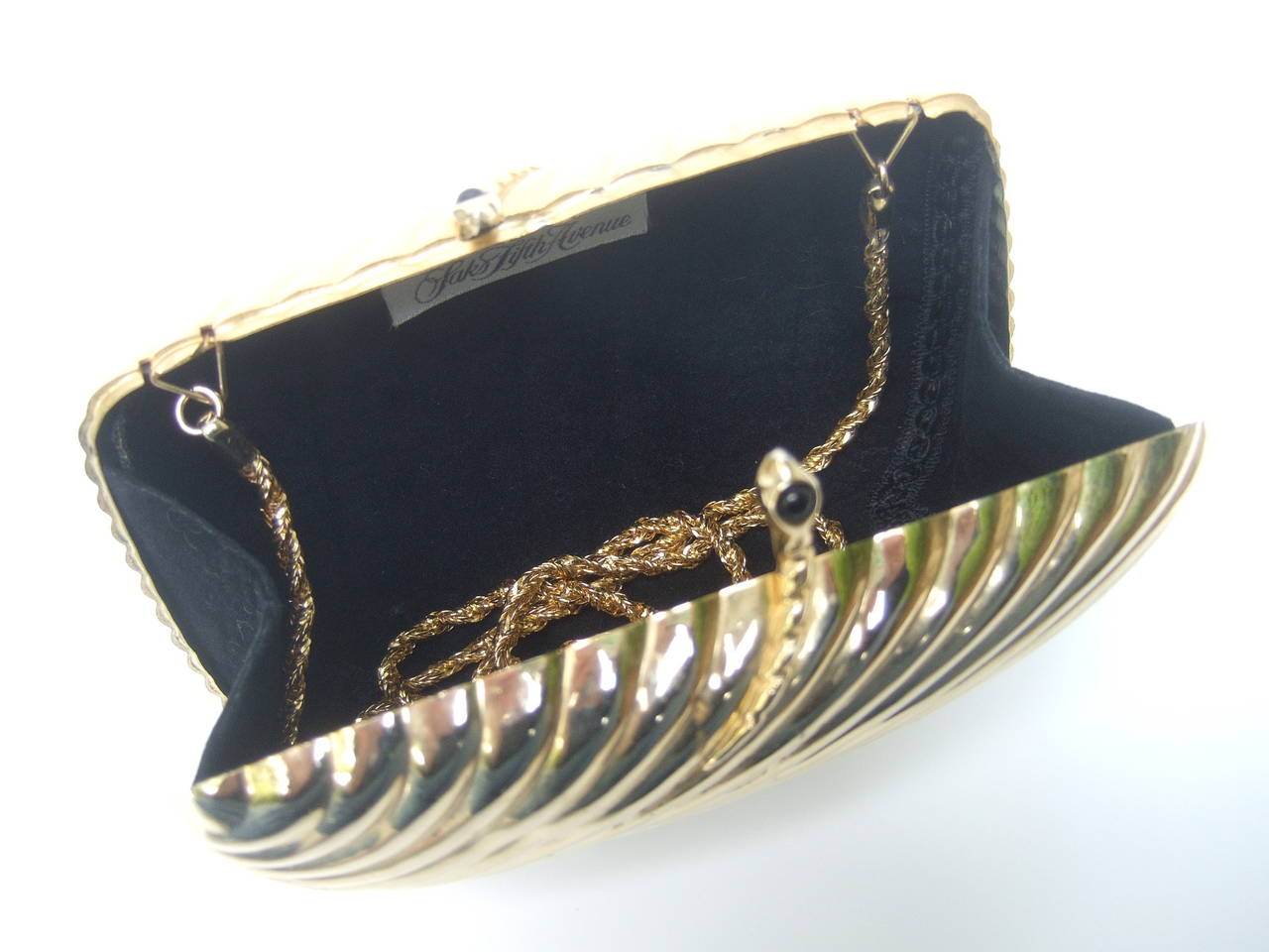 Brown Saks Fifth Avenue Opulent Gilt Metal Serpent Evening Bag Made in Italy