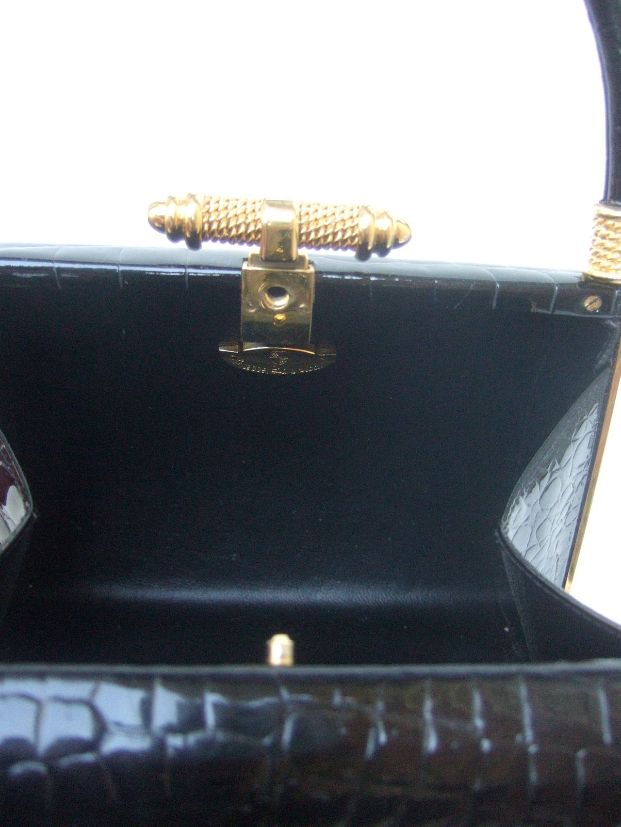 Elegant Black Embossed Leather Handbag Designed by Finesse La Model 1