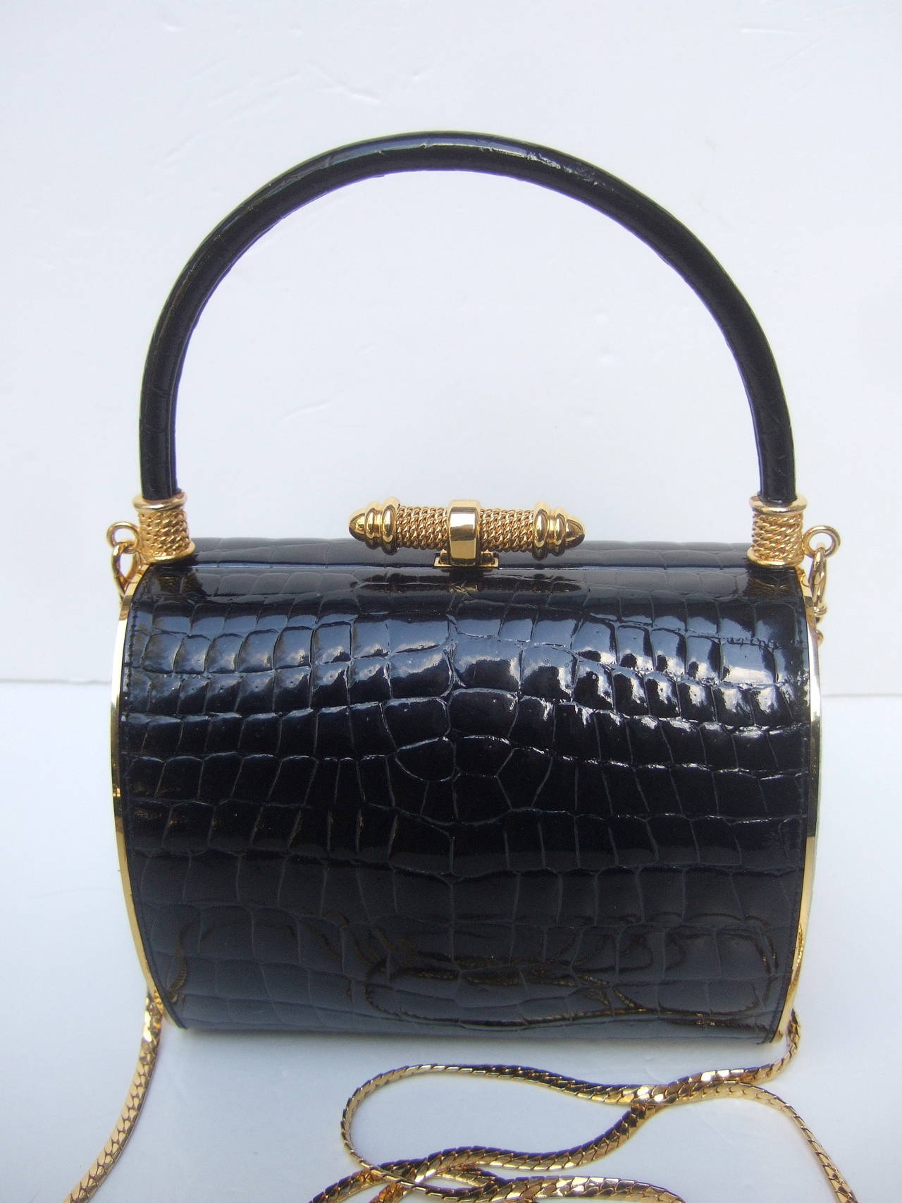 Elegant Black Embossed Leather Handbag Designed by Finesse La Model at