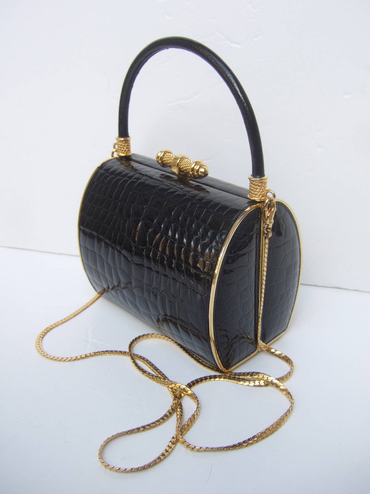 Elegant Black Embossed Leather Handbag Designed by Finesse La Model 3
