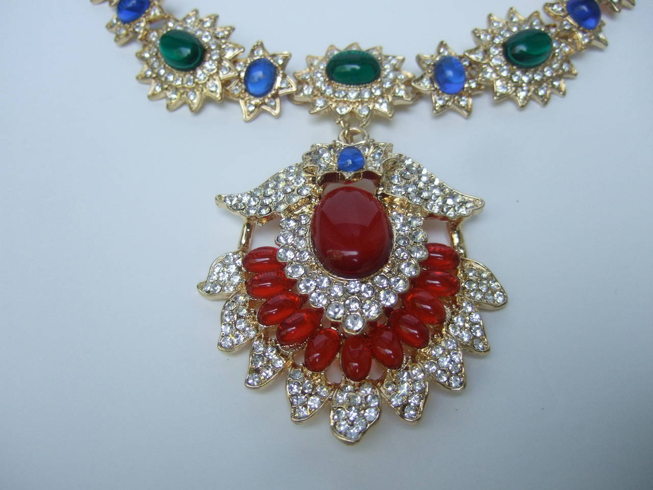 Stunning Jeweled Cabochon & Crystal Necklace 1
