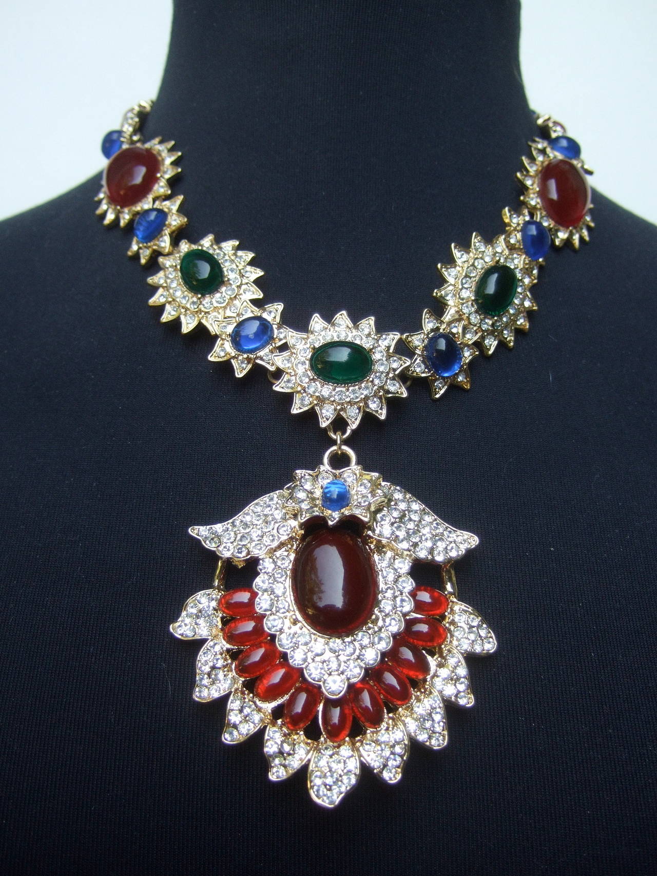 Stunning Jeweled Cabochon & Crystal Necklace 5