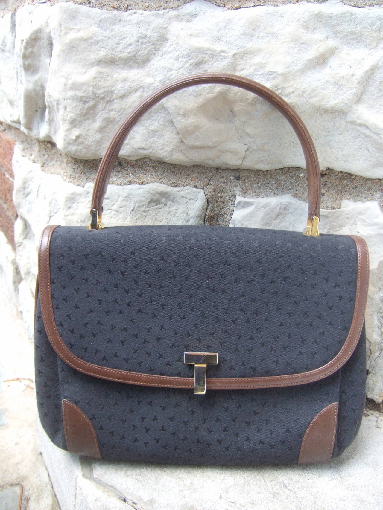 Tiffany and Company Black Canvas Handbag Made in Italy c 1980 For Sale at 1stdibs