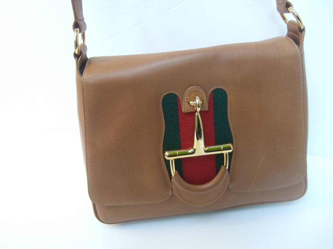 Gucci Caramel Brown Leather Horse Bit Shoulder Bag c 1970s 5