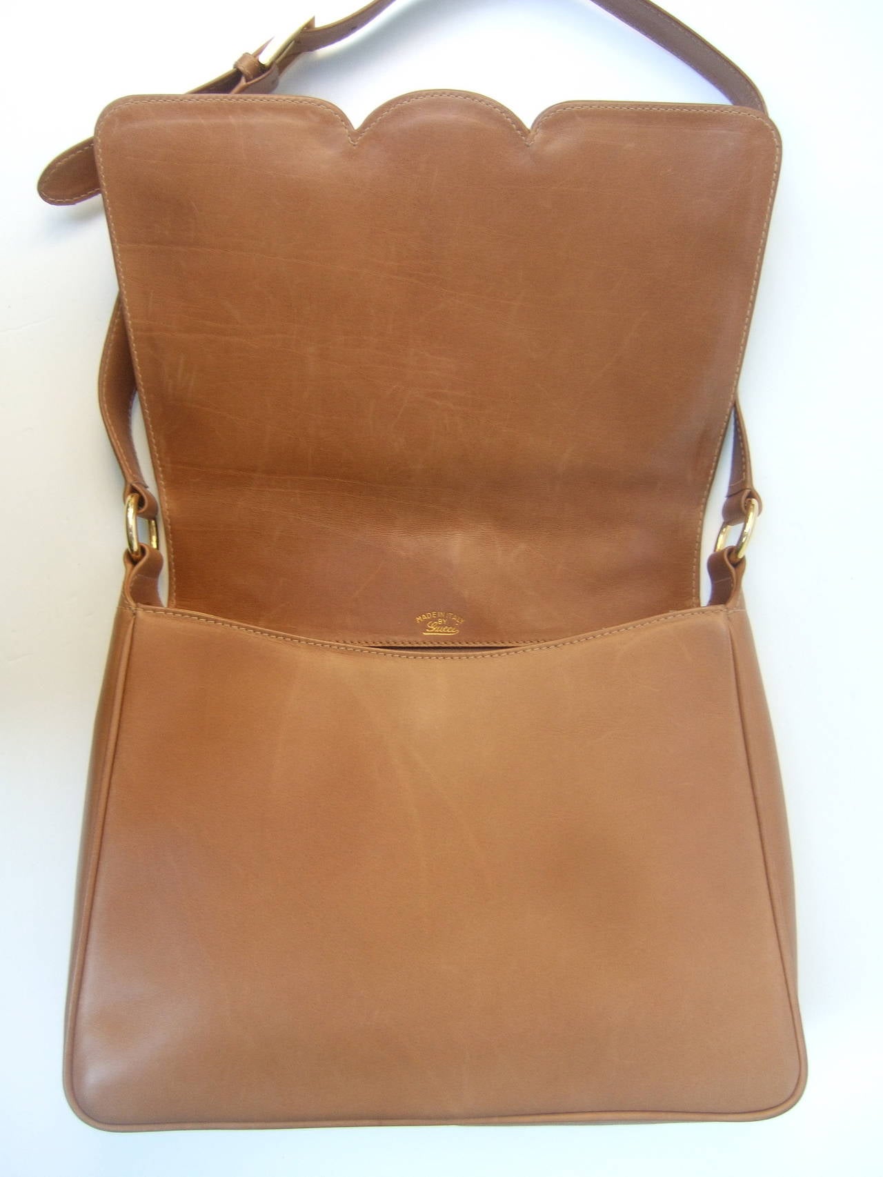 Gucci Caramel Brown Leather Horse Bit Shoulder Bag c 1970s 3