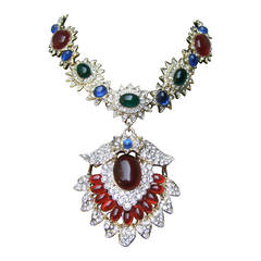 Stunning Jeweled Cabochon & Crystal Necklace