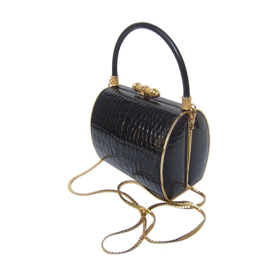 Elegant Black Embossed Leather Handbag Designed by Finesse La Model