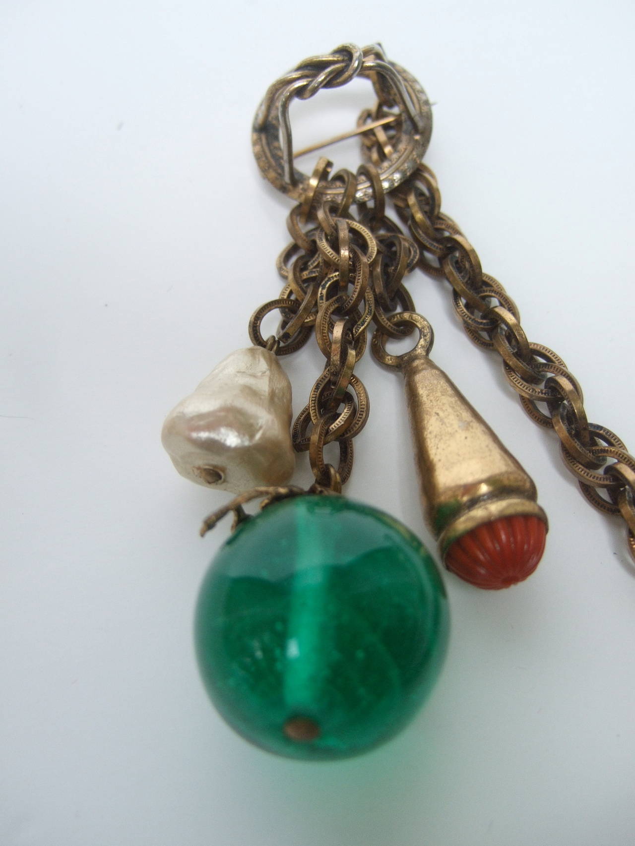 Adele Simpson Jeweled Glass Bauble Chatelaine Brooch c 1950 For Sale at ...
