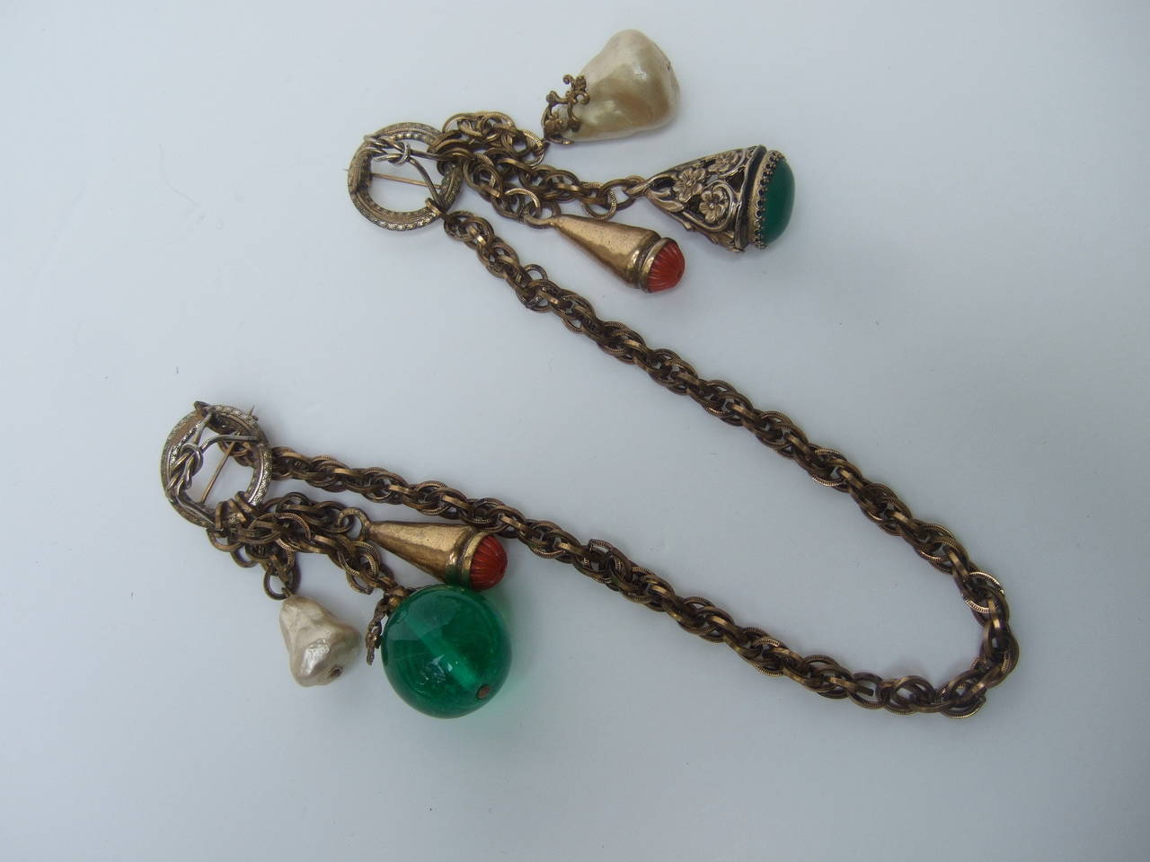 Adele Simpson Jeweled Glass Bauble Chatelaine Brooch c 1950 For Sale 3