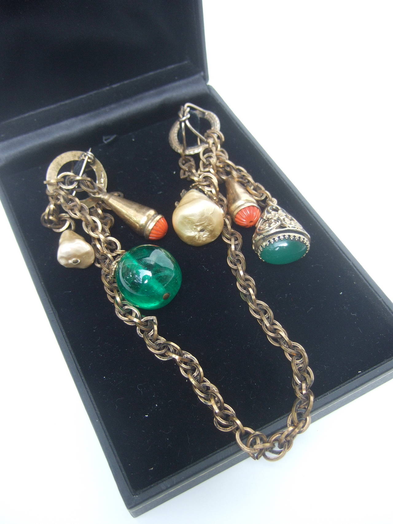 Adele Simpson Jeweled Glass Bauble Chatelaine Brooch c 1950 For Sale 2