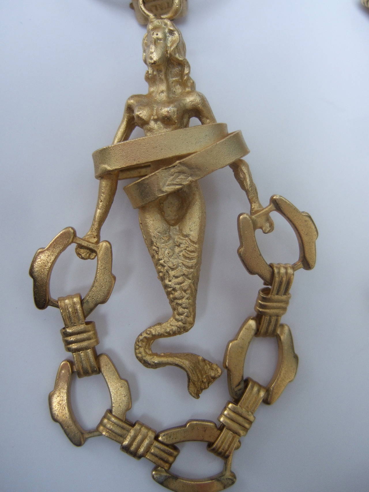 Italian Artisan Gilt Metal Massive Mermaid Earrings Designed by Particolari In Excellent Condition In University City, MO