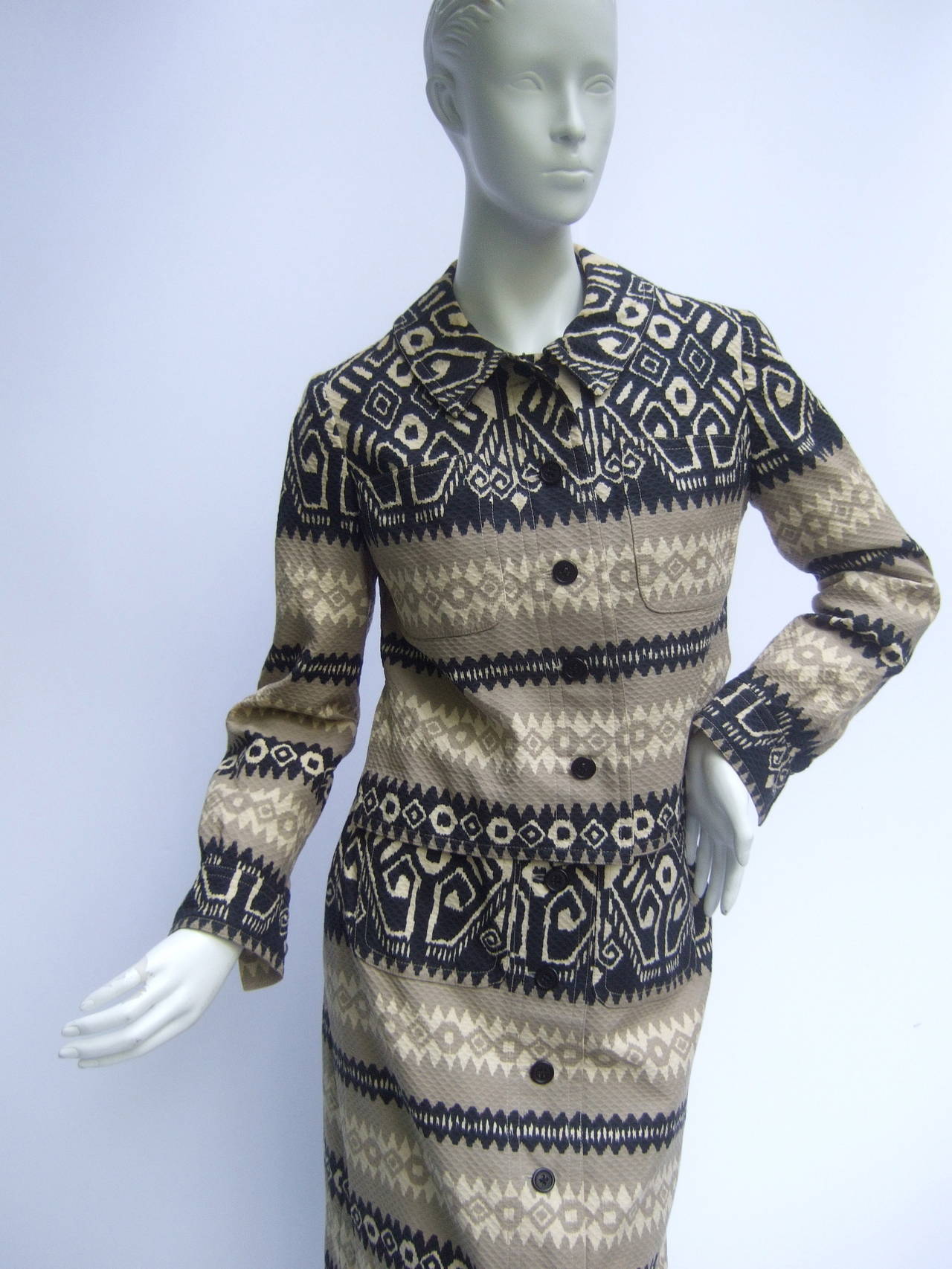 Lanvin Chic Cotton Print Skirt Suit c 1970 For Sale 4